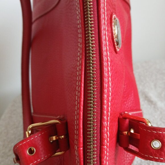 Dooney and Bourke-Red Leather-Vintage-Large Dome Satchel with matching wristlet - Picture 7 of 16
